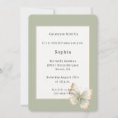Invitation Anniversaire Papillon Vert Crème Brun (Devant)