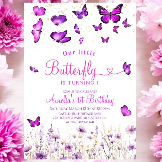 Invitation Anniversaire papillon violet