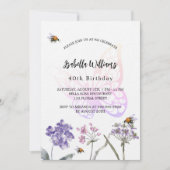 Invitation Anniversaire papillon violet fleur sauvage luxe (Devant)