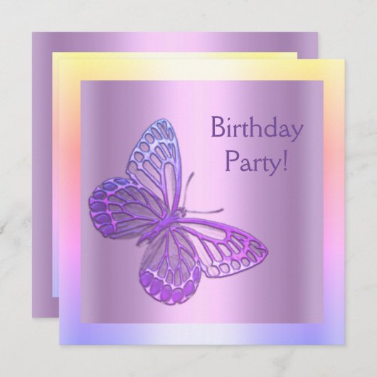 INVITATION ANNIVERSAIRE PAPILLON violet nouveau (Devant / Derrière)