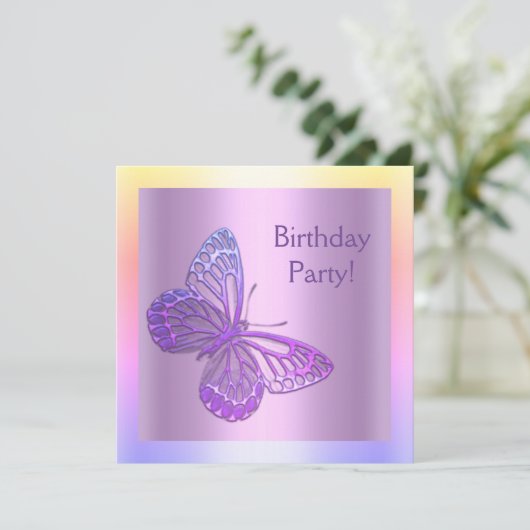 INVITATION ANNIVERSAIRE PAPILLON violet nouveau (Debout devant)