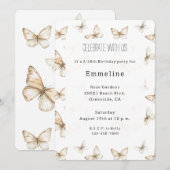 Invitation Anniversaire Papillons Blanc Crème Or Chic (Devant / Derrière)