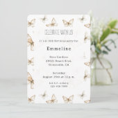 Invitation Anniversaire Papillons Blanc Crème Or Chic (Debout devant)