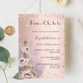 Invitation Anniversaire Paris rose or Tour Eiffel