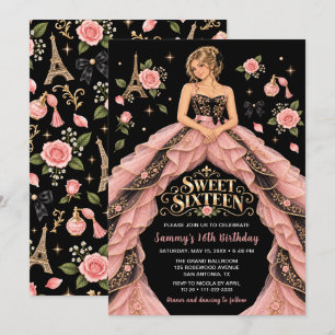 Invitation Anniversaire Paris Rose Sweet Seize