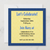 Invitation Anniversaire Parrot bleu et jaune Macaw (Dos)