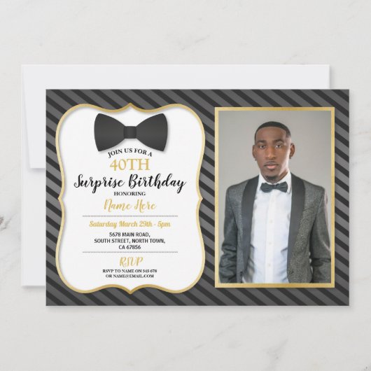 Invitation Anniversaire Partie Bowtie Black Cravate Hommes Fe (Devant)