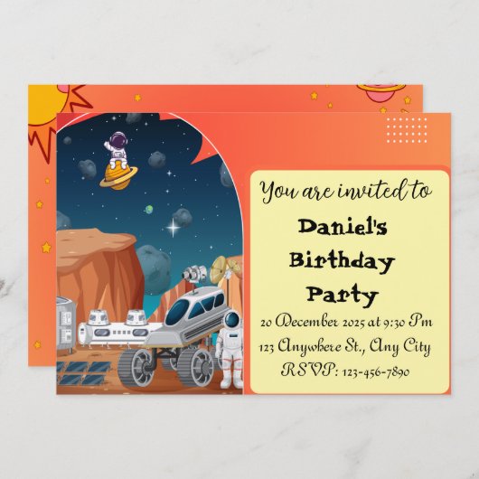 Invitation Anniversaire | Partie spatiale (Devant / Derrière)