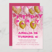 Invitation Anniversaire Parties scintillant des ballons rose  (Devant / Derrière)