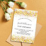 Invitation Anniversaire parties scintillant or blanc élégant<br><div class="desc">Pour une soirée d'anniversaire élégante de 40e (ou tout âge). Un arrière - plan blanc chic. Décoré de parties scintillant en faux or,  brille. Personnalisez et ajoutez un nom,  un âge et des détails de la fête. Le nom est écrit avec un script de style manuscrit</div>