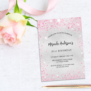 Invitation Anniversaire parties scintillant rose argent luxe