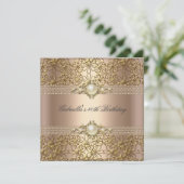 Invitation Anniversaire Party Pearl Coffee Crème Gold chaîne (Debout devant)