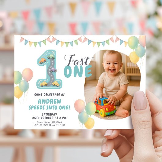 Invitation Anniversaire Pastel Fast One Car