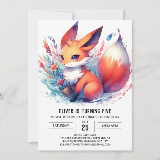 Invitation Anniversaire Pastel Fox personnalisé (Devant)