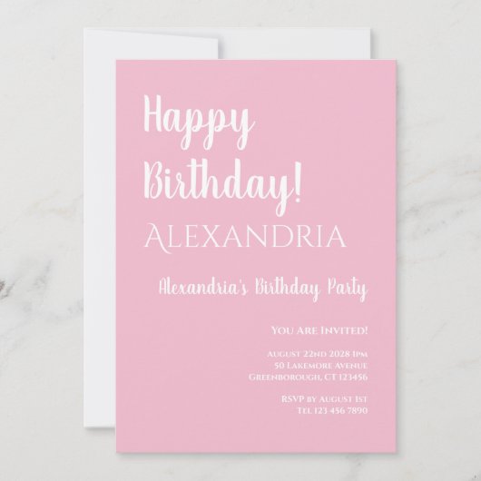 Invitation Anniversaire Pastel Pink Typographie Joyeux Annive (Devant)