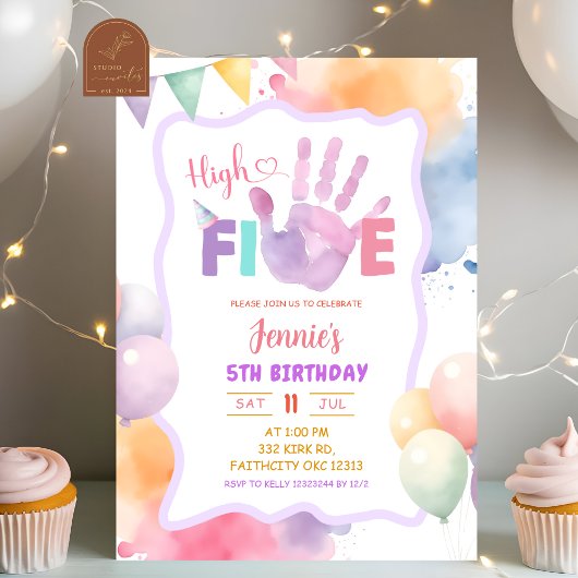 Invitation Anniversaire Pastel Rose High Five
