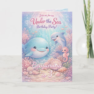 Invitation Anniversaire Pastel sous l'Océan Baleine Dauphin F