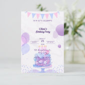Invitation anniversaire pastel violet - Modifiable (Debout devant)