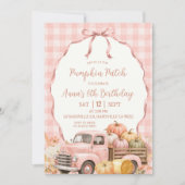 Invitation Anniversaire Patch Citrouille Gingham Rose Pâle (Devant)
