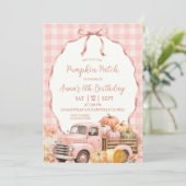 Invitation Anniversaire Patch Citrouille Gingham Rose Pâle (Debout devant)