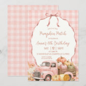 Invitation Anniversaire Patch Citrouille Gingham Rose Pâle (Devant / Derrière)