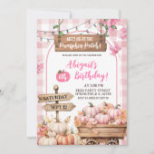 Invitation anniversaire patch de citrouille carreau rose (Devant)