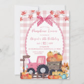 Invitation Anniversaire Patch de Citrouille Rose Automne (Devant)