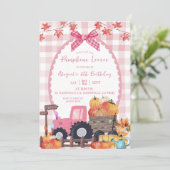 Invitation Anniversaire Patch de Citrouille Rose Automne (Debout devant)
