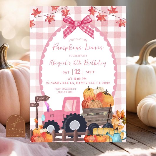 Invitation Anniversaire Patch de Citrouille Rose Automne
