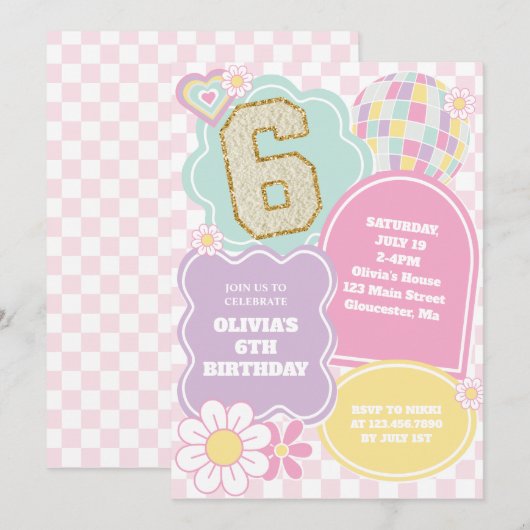 Invitation Anniversaire patch pastel prépa universitaire (Devant / Derrière)
