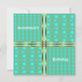 Invitation Anniversaire Patchwork Aqua et Or (Dos)