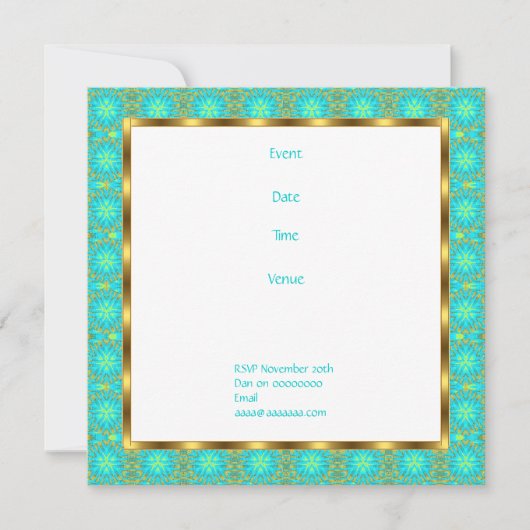 Invitation Anniversaire Patchwork Aqua et Or (Devant)