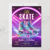 Invitation Anniversaire Patins à Roulettes Néon (Devant)