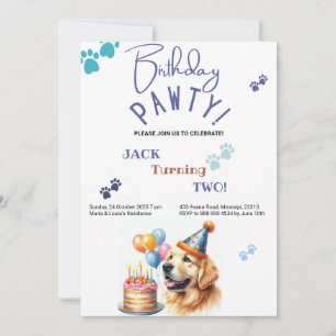 Invitation Anniversaire Pawty Golden Retriever Chien Annivers