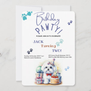 Invitation Anniversaire Pawty Maltese Chien Personnalisé Anni