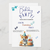Invitation Anniversaire Pawty Welsh Corgi Chien Customisé Ann (Devant / Derrière)
