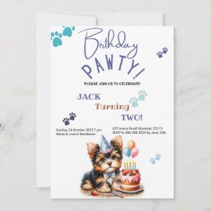 Invitation Anniversaire Pawty Yorkshire Terrier Chien Anniver