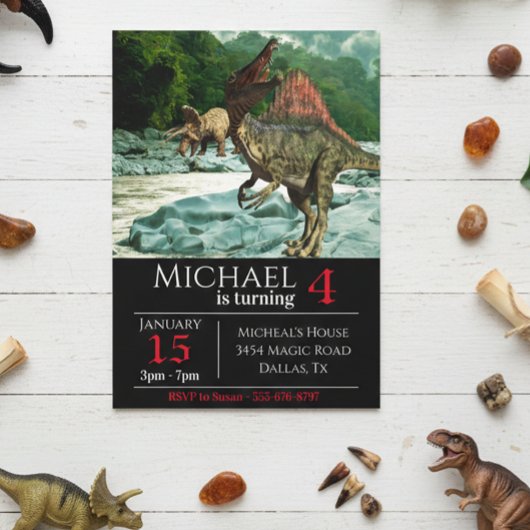 Invitation anniversaire paysage de Spinosaurus din