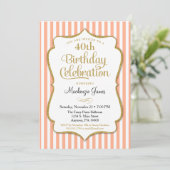 Invitation Anniversaire Pêche Or Adulte Stripes (Debout devant)