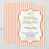 Invitation Anniversaire Pêche Or Adulte Stripes (Devant / Derrière)
