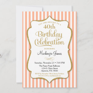 Invitation Anniversaire Pêche Or Adulte Stripes
