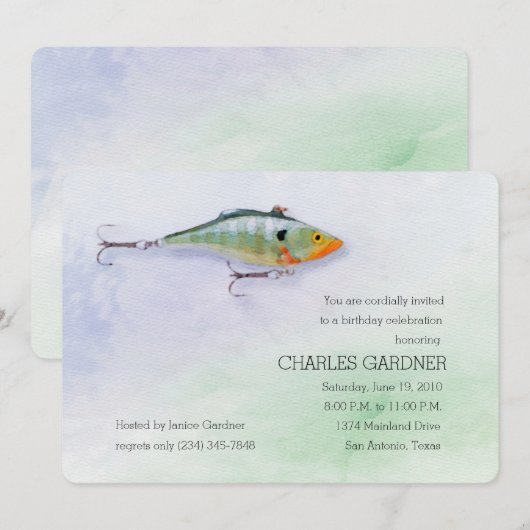 Invitation Anniversaire Pêche Thème Lure (Devant / Derrière)