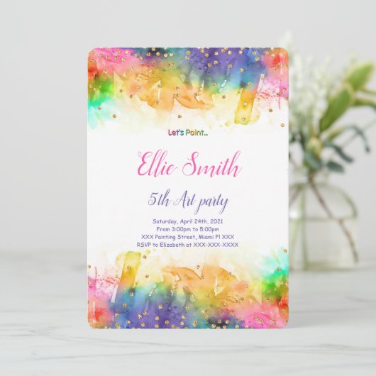 Invitation anniversaire peinture modifiable  (Debout devant)