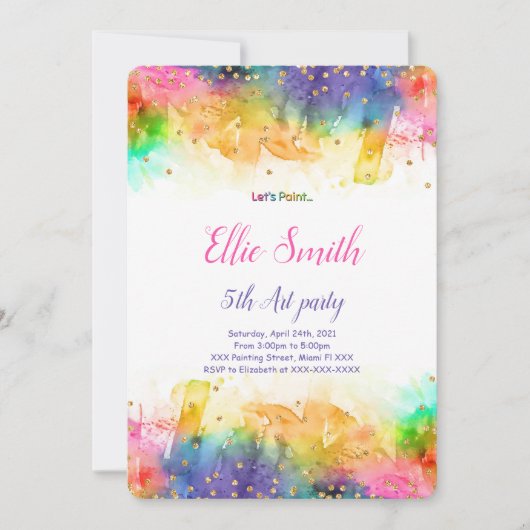 Invitation anniversaire peinture modifiable  (Devant)