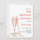 Invitation Anniversaire perles de vin mousseux rose blanc (Devant)