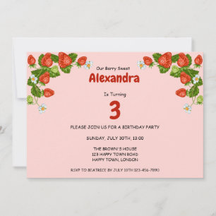 Invitation Anniversaire personnalisable avec photo de fraise