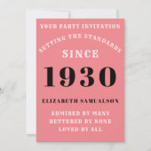Invitation Anniversaire personnalisé 1930 Ajouter un nom Pink (Devant)