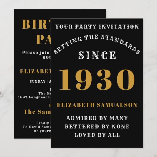 Invitation Anniversaire personnalisé 1930 Chic Black Gold Bla (Devant / Derrière)
