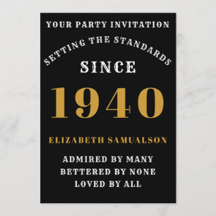 Invitation Anniversaire personnalisé 1940 Black Gold White