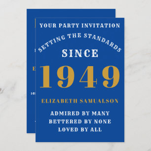 Invitation Anniversaire personnalisé 1949 Ajouter le nom Blue